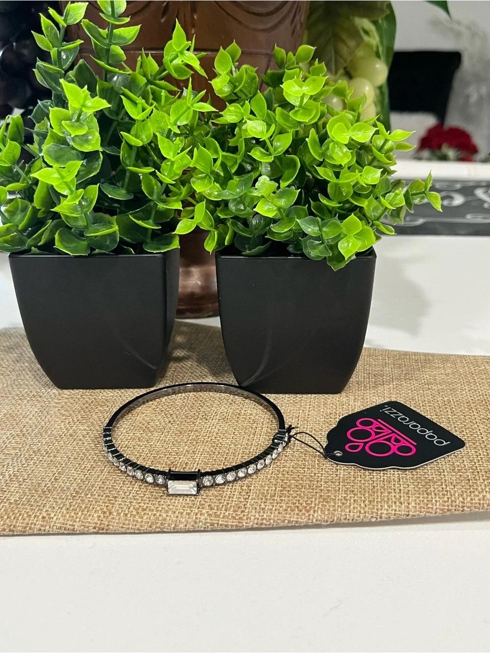 paparazzi Black Crystal Accent Bangle Bracelet